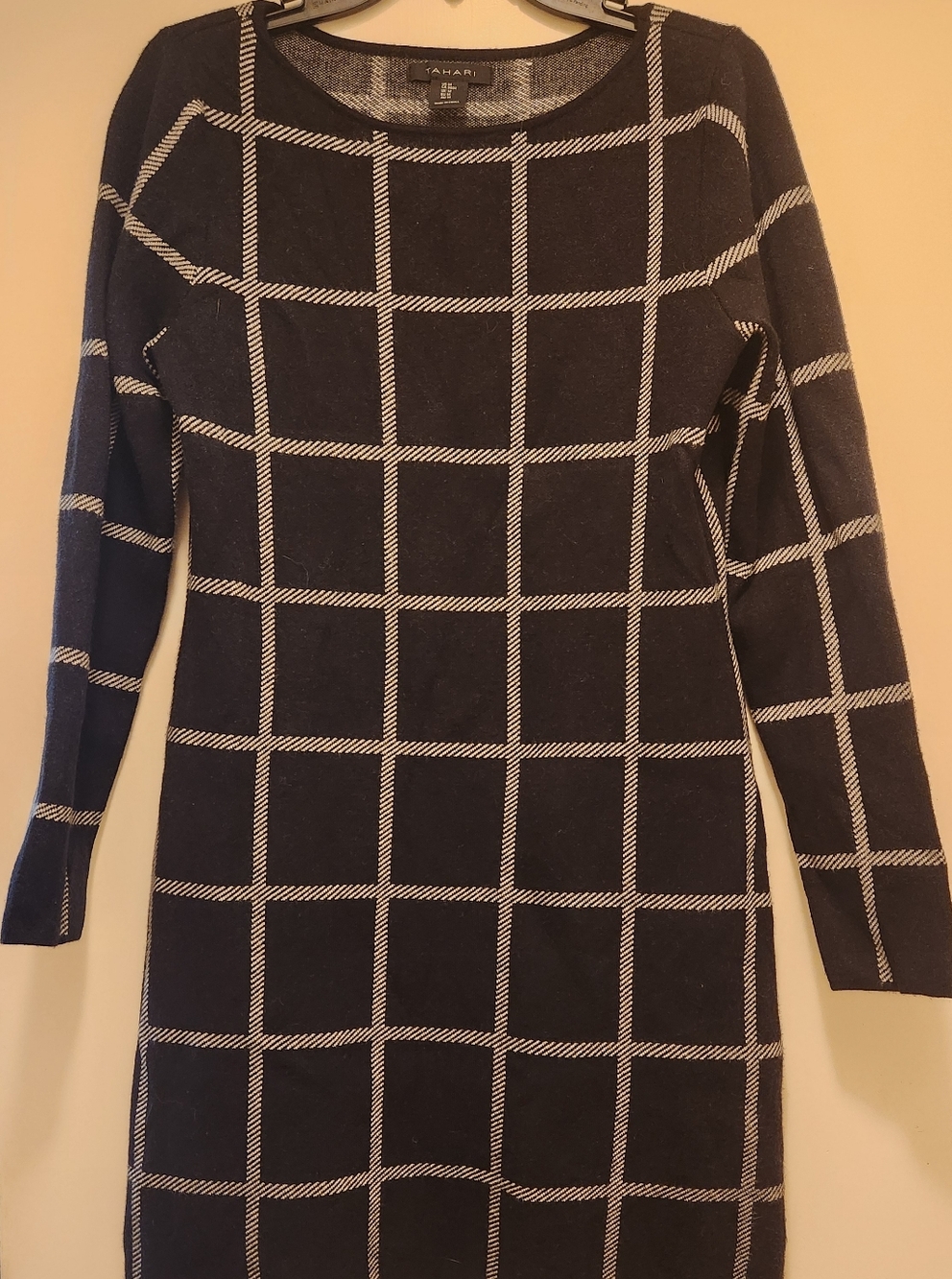 Tahari Black Dress with White Windowpane Grid